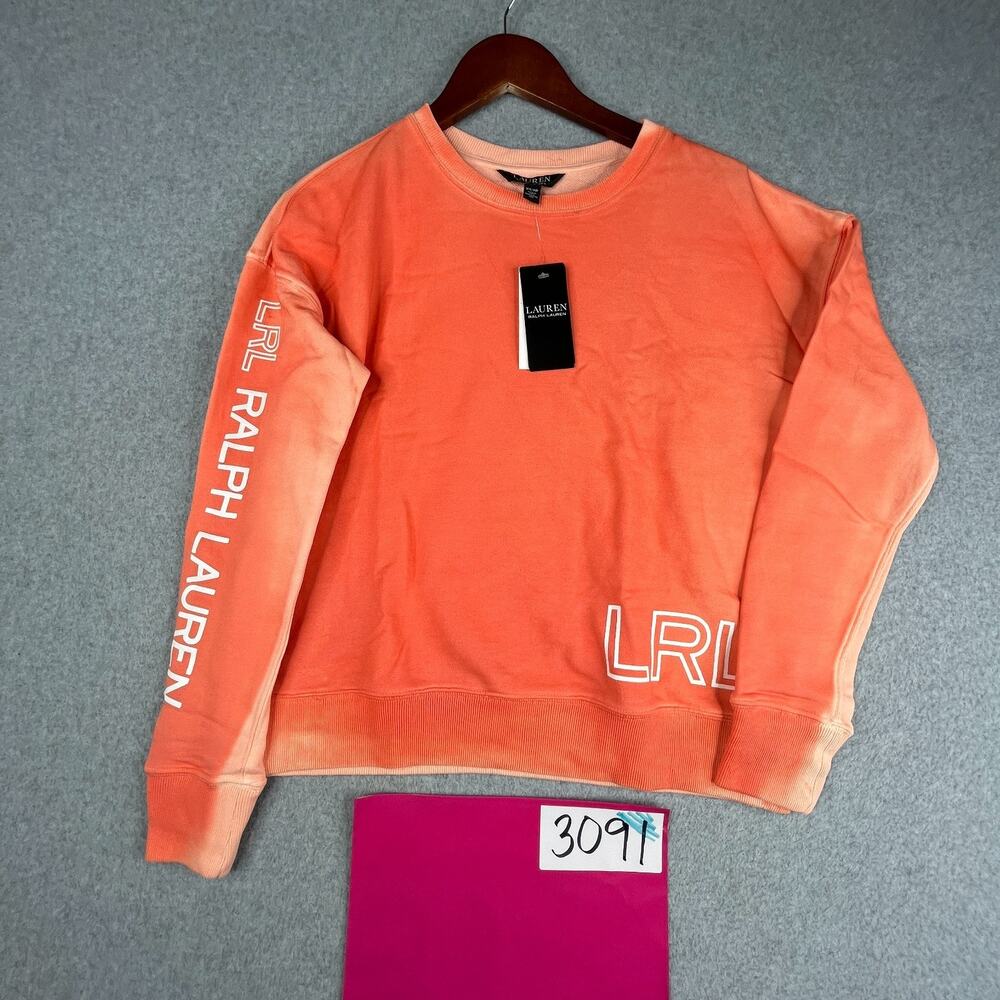 LRL Lauren Ralph Lauren Sweatshirt XS Coral Black Label Graphic Print New *SEE